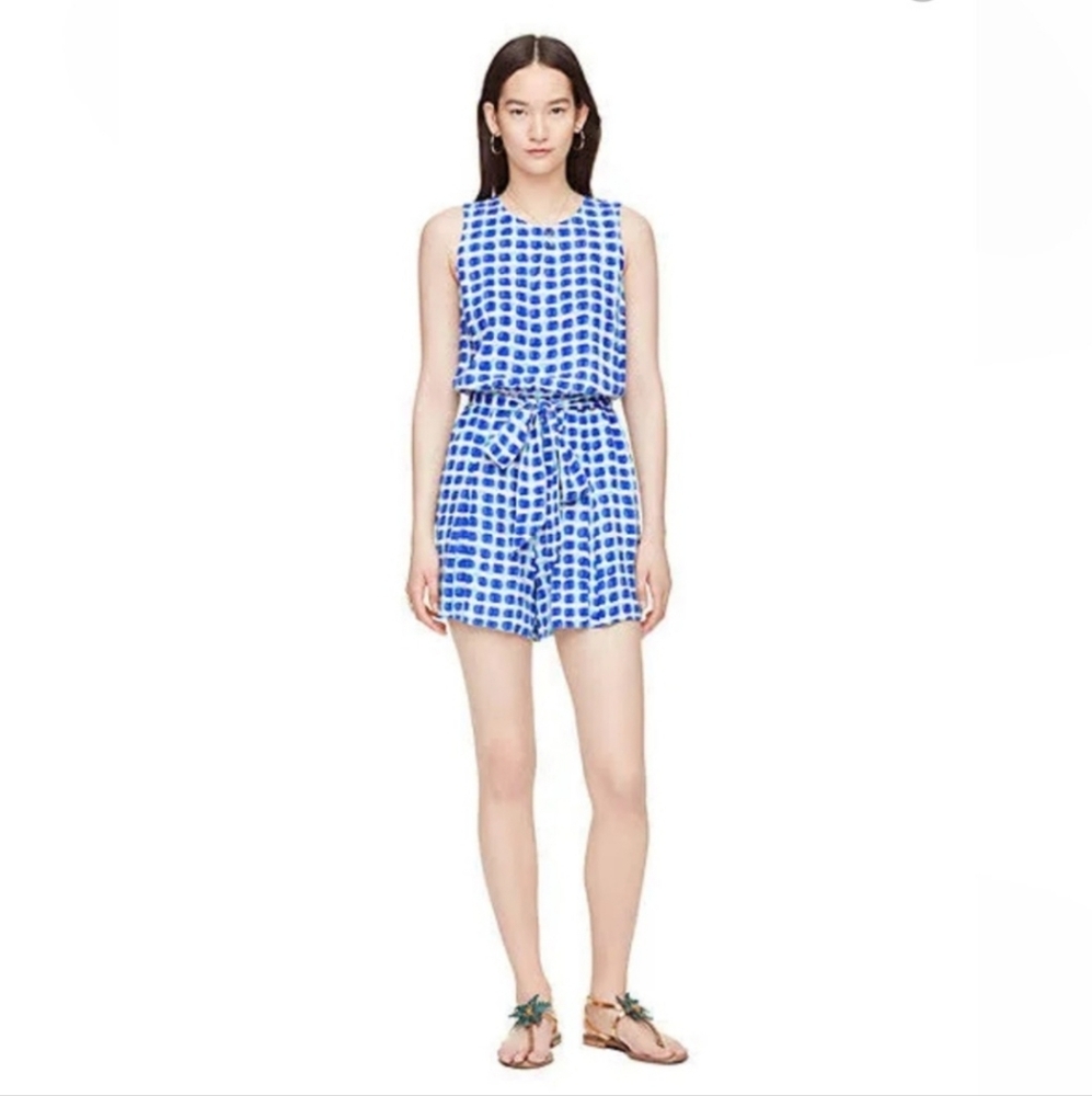 Kate Spade Blue and White Checkered Romper